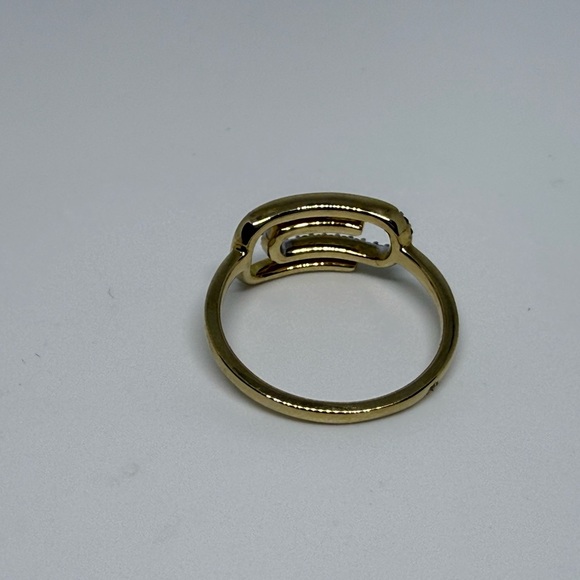 10k Yellow Gold Diamond Paper Clip, Elegant Modern Ring - Picture 2 of 3